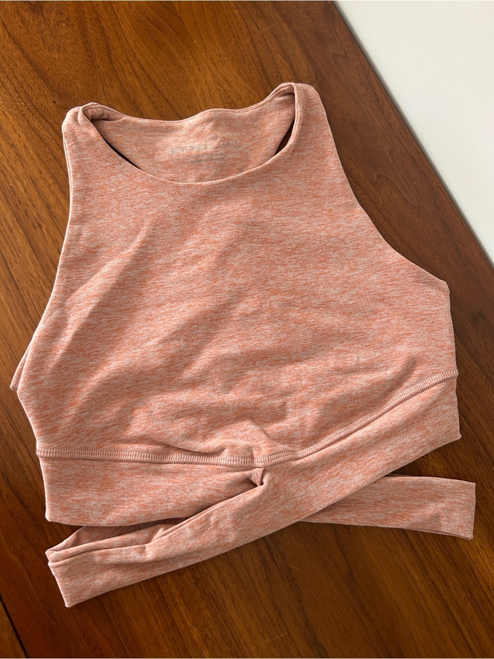 Beyond Yoga Heathered Peach Tie-Back Crop Tank